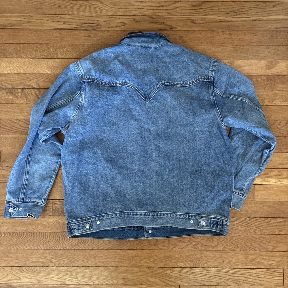 Levi's Western Shorthorn Trucker Jacket Sz L Blue Dark Wash Denim Relaxed NWT ! - Picture 12 of 16